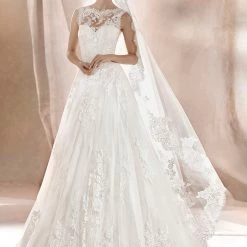 White One Bridal SARA Long Lace Ballgown Sheer High Neck Wedding Dress Sleeveless Ballgown Dresses