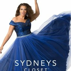 In Stock Ballgown Dresses Sydney's Closet 7240 Off The Shoulder Prom Dress Size 14 Royal/black Evening Gown