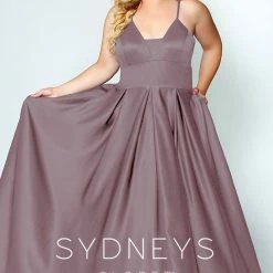 Discontinued Sydneys Closet SC 7270 V Neckline Long Satin Plus Size Prom Dress Evening Gown Formal Ballgown Dresses