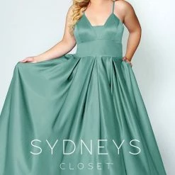 Discontinued Sydneys Closet SC 7270 V Neckline Long Satin Plus Size Prom Dress Evening Gown Formal Ballgown Dresses