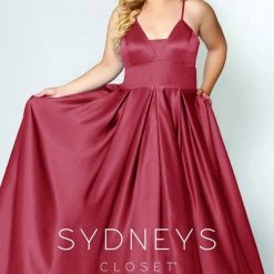 Discontinued Sydneys Closet SC 7270 V Neckline Long Satin Plus Size Prom Dress Evening Gown Formal Ballgown Dresses