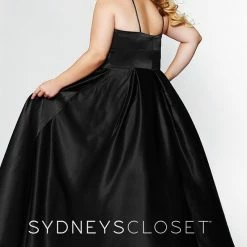 Discontinued Sydneys Closet SC 7270 V Neckline Long Satin Plus Size Prom Dress Evening Gown Formal Ballgown Dresses