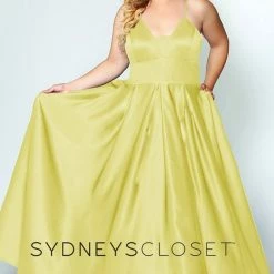 Discontinued Sydneys Closet SC 7270 V Neckline Long Satin Plus Size Prom Dress Evening Gown Formal Ballgown Dresses