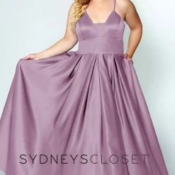Discontinued Sydneys Closet SC 7270 V Neckline Long Satin Plus Size Prom Dress Evening Gown Formal Ballgown Dresses