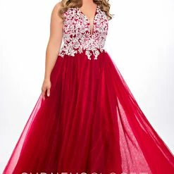 Sydney's Closet SC7291 V Neckline Lace Bodice Tulle Ball Gown Prom Dress Corset Formal SC 7291 Ballgown Dresses