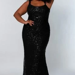 Sequin Dresses Sydney's Closet SC7332 Long Fitted Sequin Formal Plus Size Prom Dress Evening Gown SC 7332