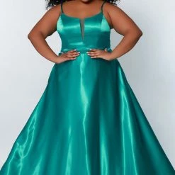 Sydneys Closet SC7338 Long A Line Plus Size Formal Prom Dress V Neck Gown Ballgown Dresses