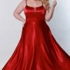In Stock Ballgown Dresses Sydneys Closet SC7338 Size 14 Red Long A Line Plus Size Formal Prom Dress V Neck Gown