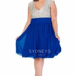 In Stock Sydneys Closet 8081 Size 14 Crystal V Neck Short Dress Tea Length Royal CLEARANCE
