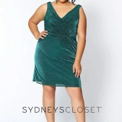 In Stock Sydney's Closet 8093 Size 20 Short Fitted Shimmer Prom Dress Homecoming Party Emerald