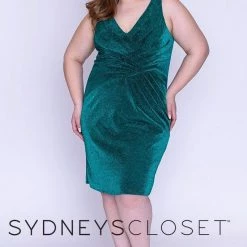In Stock Sydney's Closet 8093 Size 20 Short Fitted Shimmer Prom Dress Homecoming Party Emerald