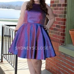In Stock Sydney's Closet 8103 Sz 14 Prism Cocktail Dress Plus Sized Short Flare Metallic High Neck Pockets Corset Dresses