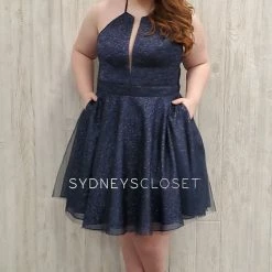 Sydneys Closet 8106 Short Homecoming Cocktail Dress Shimmer Crew Neckline