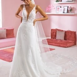 White One Bridal SELENA Pronovias Wedding Dress Sheer Lace Illusion Gown