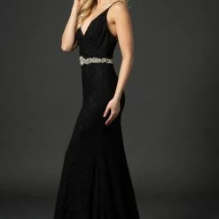 Nina Canacci 2299 Plunging V Neckline Long Lace Wedding Dress Prom Evening Gown