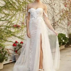 In Stock Nox Anabel E441 Size 4, 10, 14 Off The Shoulder Sheer Lace Wedding Dress Slit Overskirt Bridal Gown Boho 16 In Stock Nox Anabel E441 Size 4, 10, 14 Off The Shoulder Sheer Lace Wedding Dress Slit Overskirt Bridal Gown Boho