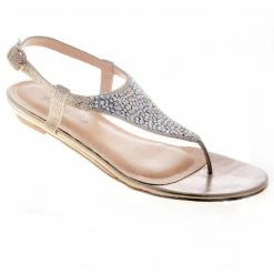 Formal Shoes Your Party Shoes Summer Crystal Embellished Metallic Flat Thong Sandals Prom