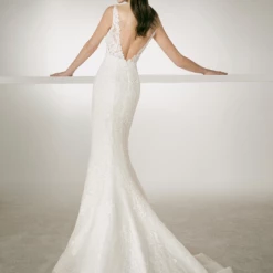 In Stock White One Bridal CHRIS Size 10 Long Fitted Mermaid Lace Wedding Dress Sheer Strap Gown