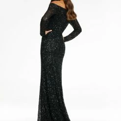 Ashleylauren Ashley Lauren 11176 Off The Shoulder Sequin Evening Gown With Long Sleeves Sequin Dresses
