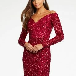 Ashleylauren Ashley Lauren 11176 Off The Shoulder Sequin Evening Gown With Long Sleeves Sequin Dresses