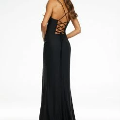 Ashleylauren Ashley Lauren 11184 Jersey Gown With Cowl Neckline & Rhinestone Trimmed Slit