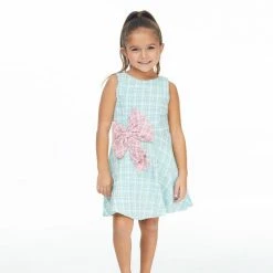 Ashley Lauren Kids Ashley Lauren 8037 Girls Short Tweed Dress Fun Fashion With Bow Detail