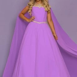 Ballgown Dresses Sugar Kayne C136 Cap Sleeve Girls Chiffon Pageant Dress Ballgown With Cape