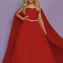 Ballgown Dresses Sugar Kayne C136 Cap Sleeve Girls Chiffon Pageant Dress Ballgown With Cape