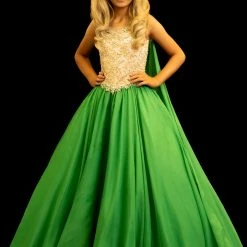 Sugar Kayne C138 Girls And Preteens Pageant Dress Ballgown Long Sheer Sleeves Cape