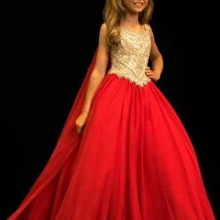 Sugar Kayne C138 Girls And Preteens Pageant Dress Ballgown Long Sheer Sleeves Cape