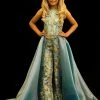 Sugar Kayne C141 Girls Pageant Jumpsuit Scalloped Sequins Organza Overskirt