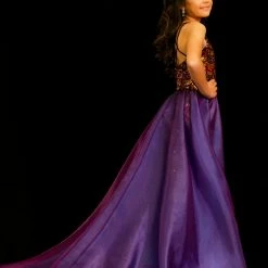 Sugar Kayne C141 Girls Pageant Jumpsuit Scalloped Sequins Organza Overskirt