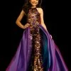 Sequin Dresses Sugar Kayne C141 Girls Pageant Jumpsuit Scalloped Sequins Organza Overskirt