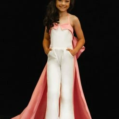In Stock Sugar Kayne C142 White/Pink Girls Jumpsuit Size 8 Pageant Wear Fun Fashion Oversized Bow Jumpsuits & Rompers