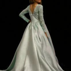 In Stock Sugar Kayne C147 Girls Pink Pageant Dress Preteen Sheer Embellished Long Sleeves Ballgown Sizes 6, 12