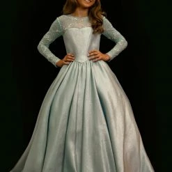 Sugar Kayne C147 Girls Pageant Dress Preteen Sheer Embellished Long Sleeves Ballgown