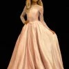 In Stock Sugar Kayne C147 Girls Pink Pageant Dress Preteen Sheer Embellished Long Sleeves Ballgown Sizes 6, 12
