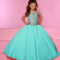 Sugar Kayne C161 Long A Line Girls Pageant Dress Embellished Bodice Keyhole Ballgown Dresses