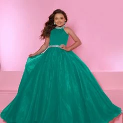 Sugar Kayne C114 Girls A Line Organza Pageant Dress Ballgown Pastel Gown High Neck
