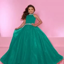 In Stock Sugar Kayne C114 Size 2 JADE Girls Pageant Dress Ballgown Gown High Neck Organza Train Ballgown Dresses