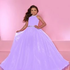 Sugar Kayne C114 Girls Pageant Dress Ballgown Gown High Neck Organza Train