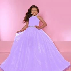 Sugar Kayne C114 Girls A Line Organza Pageant Dress Ballgown Pastel Gown High Neck