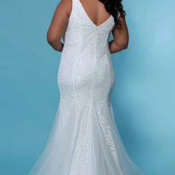 In Stock Sydney's Closet SC5258 Size 16 Ivory Wedding Dress Plus Sized Fitted Lace Mermaid Bridal Gown Mermaid Dresses