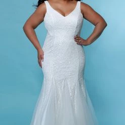Mermaid Dresses Sydney's Closet SC5258 Ivory Wedding Dress Plus Sized Fitted Lace Mermaid Bridal Gown