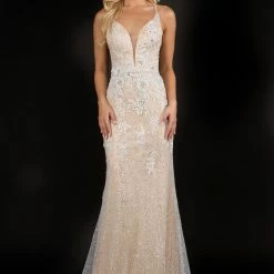 Discontinued Nina Canacci 8195 Embellished Lace V Neckline Fitted Wedding Dress Prom Evening Gown Corset Dresses