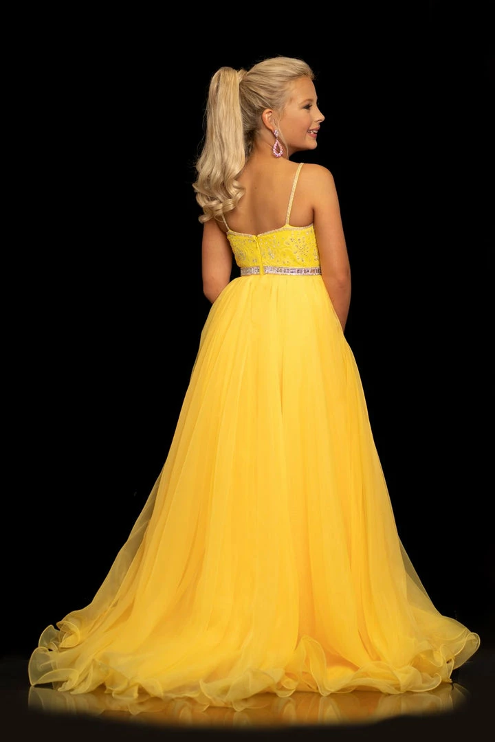 In Stock Sugar Kayne C117 Size 6 Yellow Girls Pageant Dress Overskirt Column Lace Organza 4 In Stock Sugar Kayne C117 Size 6 Yellow Girls Pageant Dress Overskirt Column Lace Organza
