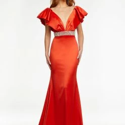 Ashleylauren Ashley Lauren 11130 Ruffle Shoulder Satin Evening Gown Prom And Pageant Gown