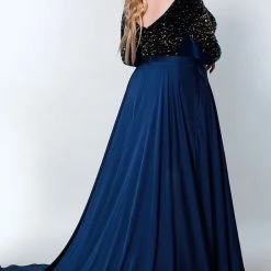 Johnathan Kayne For Sydney's Closet JK2217 Plus Sized Romper Long Sleeves Overskirt JK 2217 Sequin Dresses