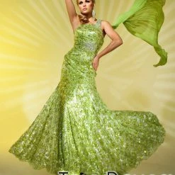 In Stock Tony Bowls 11253 Size 8 Long Sequin One Shoulder Pageant Dress Cape Formal Dress