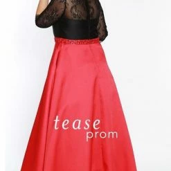 In Stock Tease Prom TE1821 Size 14 Black/Red Two Tone Plus Size Prom Dress Evening Gown Long Sleeve Dresses